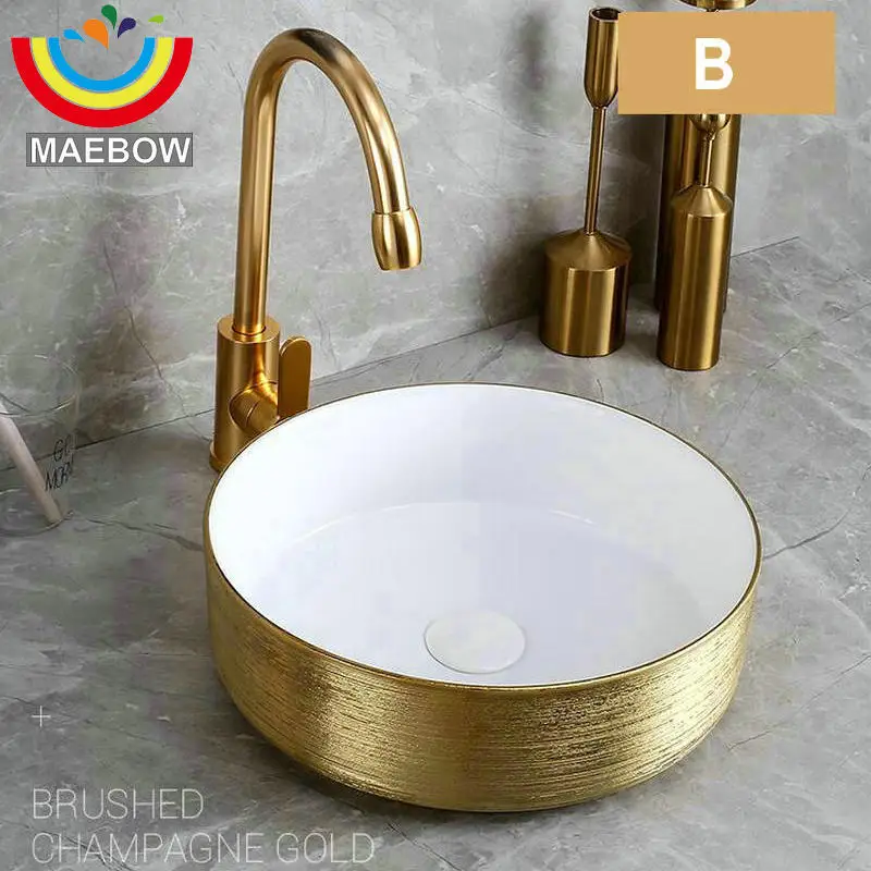 

5Colors ,Stylish Basin Brushed Ceramic Round Countertop Bathroom Sink Artistic Wash Basin