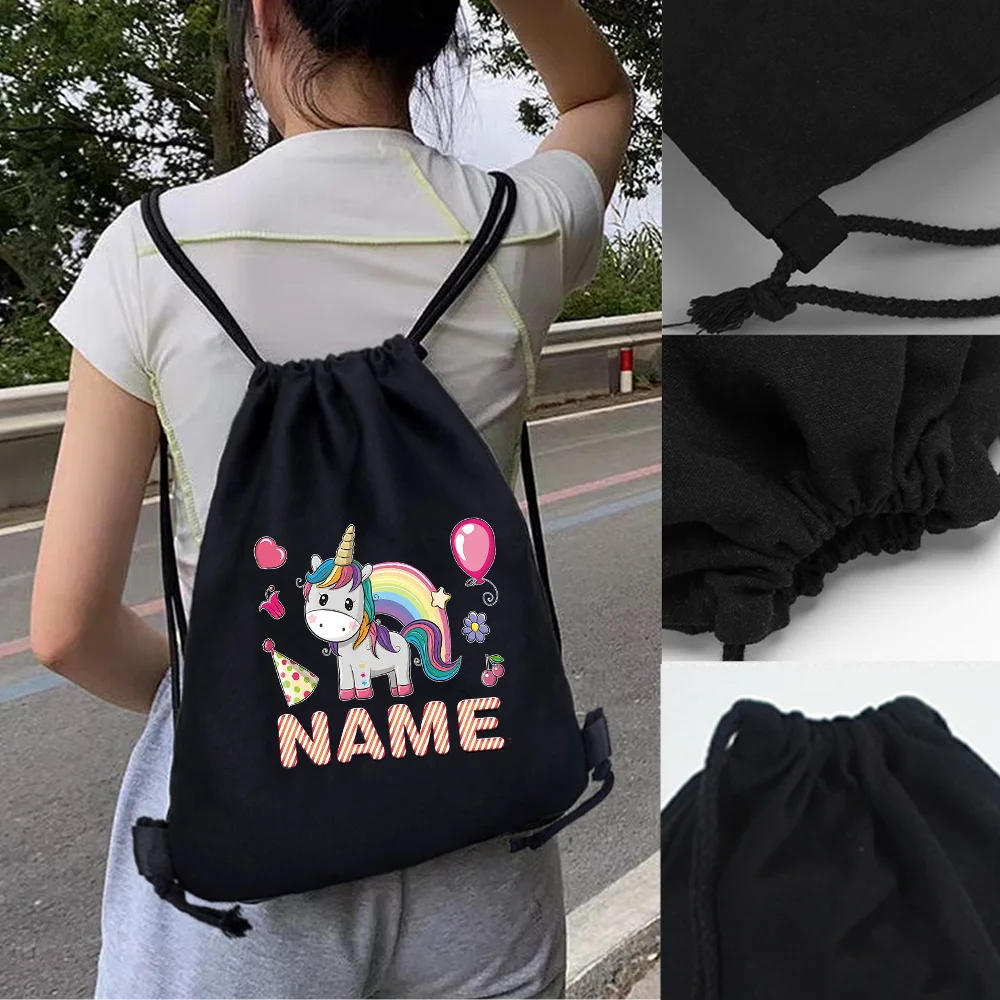 Personalisierte Anpassung Name Kordelzug Rucksack Sporttasche Casual Rucksack Canvas Rucksack Modisches Muster