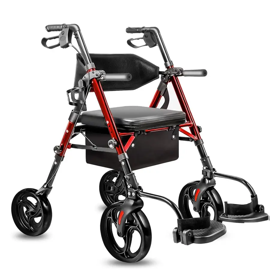

Роллатор-ходунки с сиденьем для пожилых людей и взрослых, легкий комбинированный приспособ 2-в-1: ходунки и инвалидная коляска, регулируемая высота ручки и сиденья