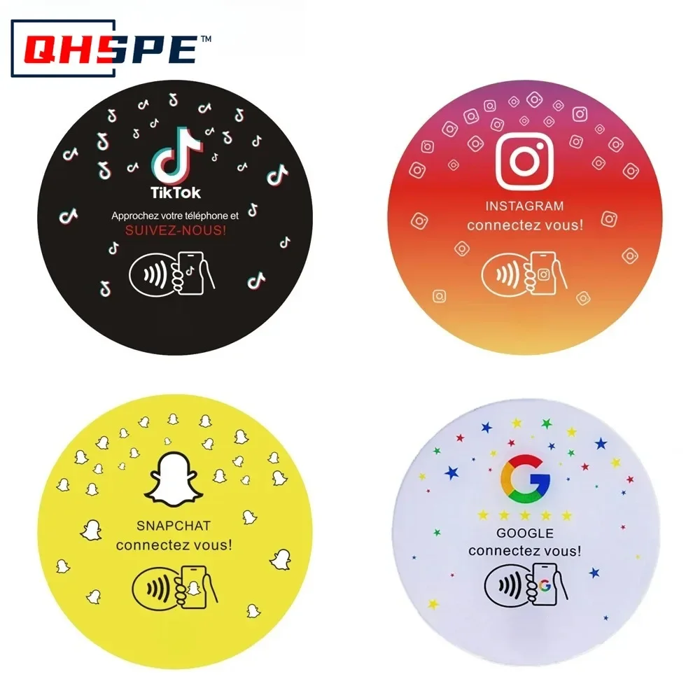 Programmable NFC Round Patch Card NTAG215 13 56MHz Adhesive Google Review Tag Sticker with Stand Holder for Business Rating