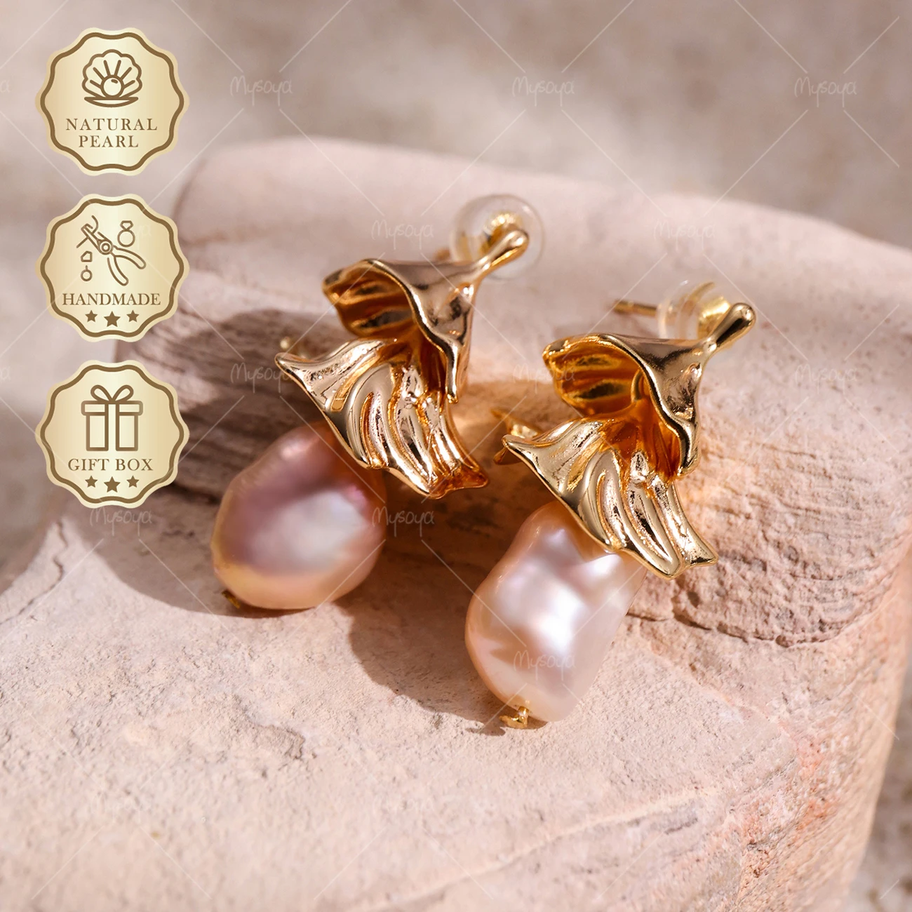 

MYSOYA Pink Baroque Freshwater Pearl Tree Stud Earrings 8-9mm, Gift Box, Birthday & Mother's Day Jewelry S393