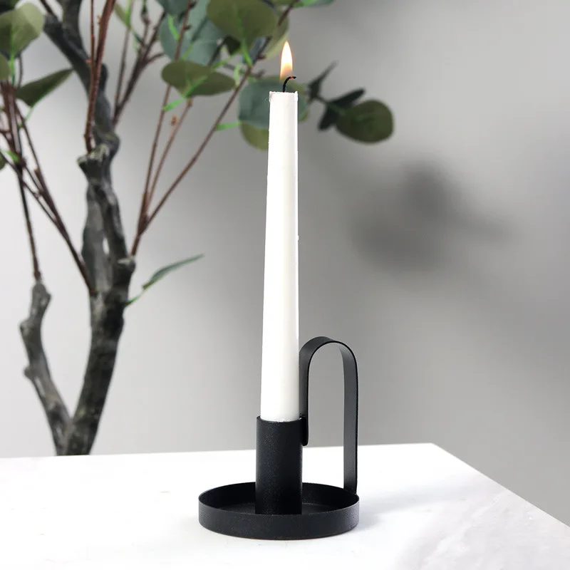 Christmas Decoration Supplies Candle Holder Decoration Metal Creative Handheld Tray Wax Cup Black Candle Holder view 4