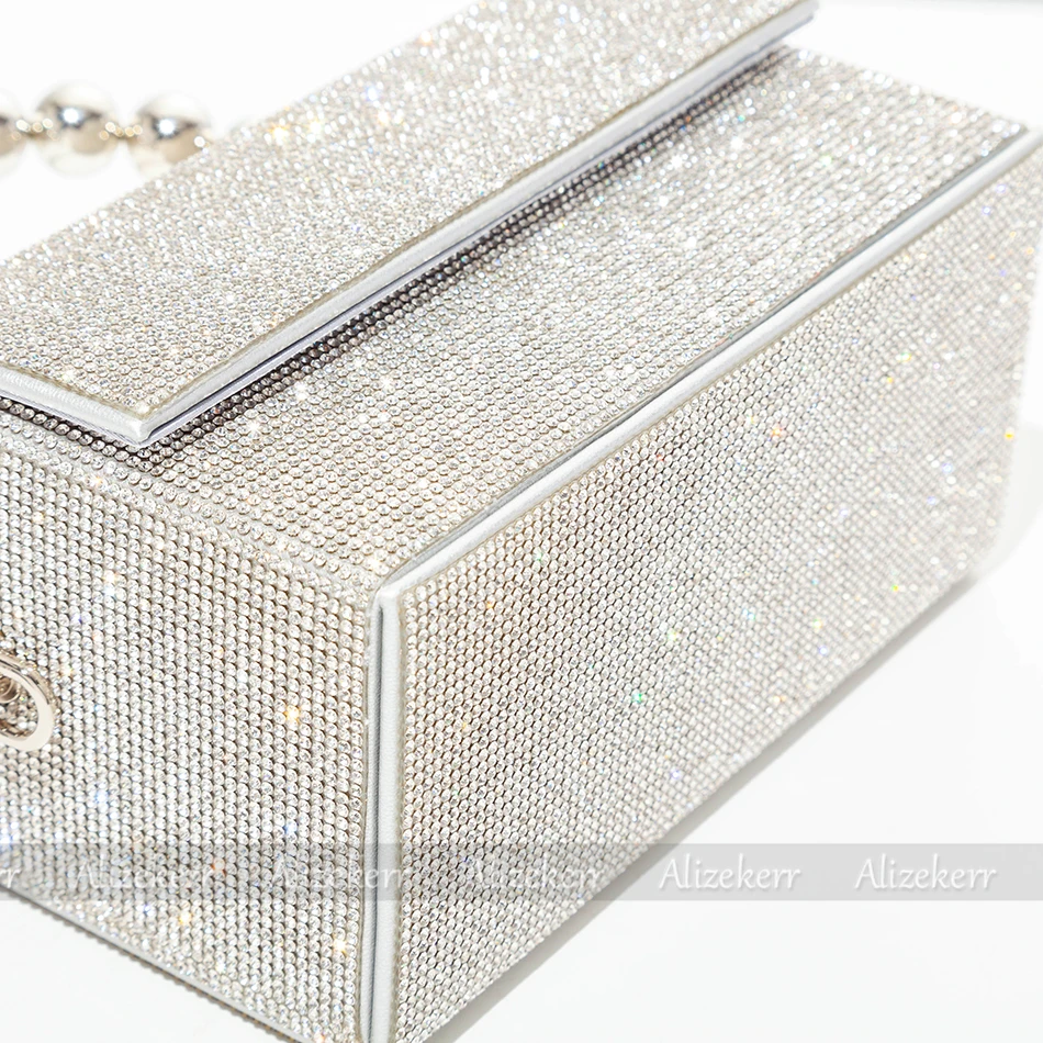 Pochette da sera con scatola di cristallo da donna 2022 Designer di lusso con strass lucido borsa da sposa e borse borse a tracolla con catena in