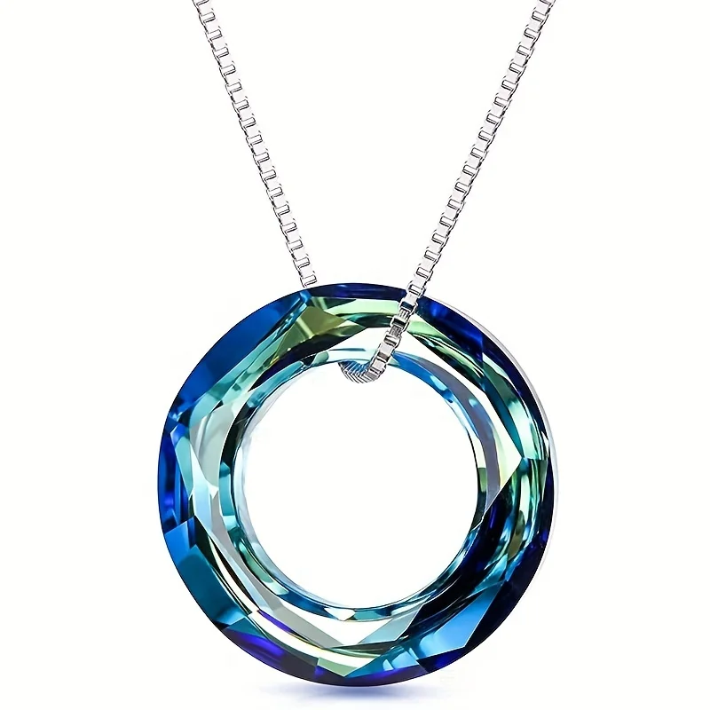 Colorful Austrian Crystal Angel Ring Pendant Necklace with Magic Collarbone Chain