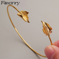 Foxanry Gold Color Cuff Bracelet For Women Girls French Vintage Fashion Temperament Simple Elegant Classic Birthday Jewelry Gift