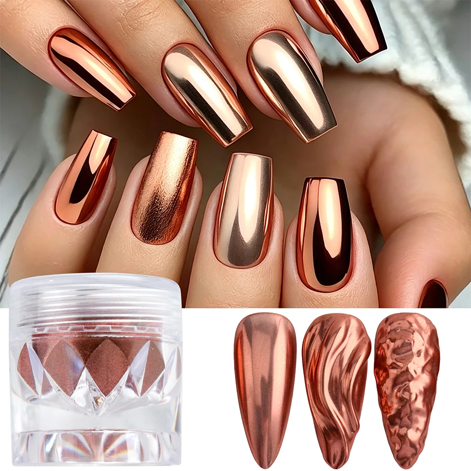 1 Jar Copper Gold Chrome Nail Powder Metallic Mirror Nail Art Pigment Dust Shiny Bronze Manicure Nail Art Glitter Decorations