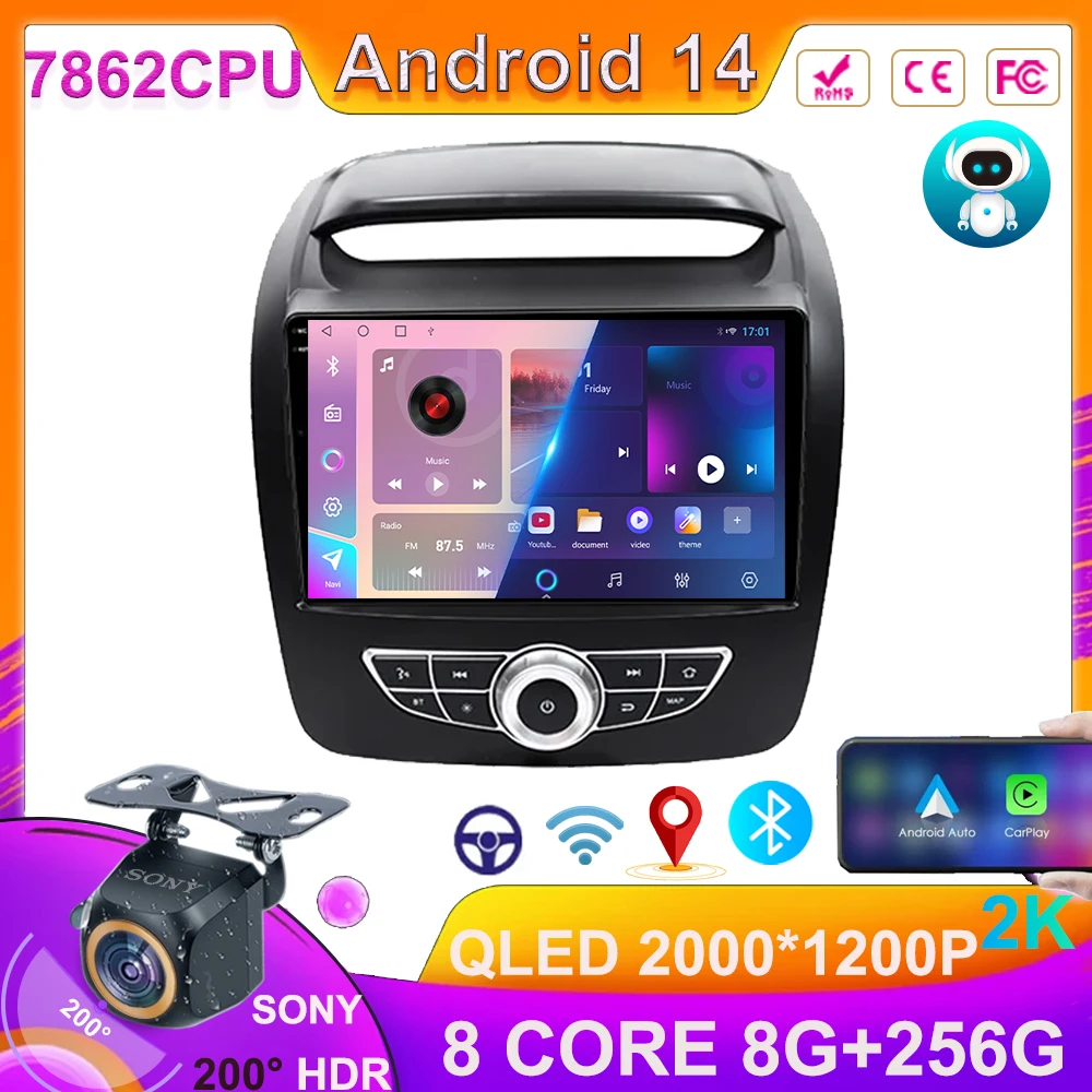 Android 14 For Kia Sorento 2 II XM 2012 2013 2014 2015-2021 Car Radio Multimedia Video Player Navigation stereo GPS NO 2 din