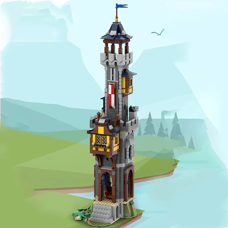 การวิเคราะห์ Moc อิฐปราสาทรุ่น Knight Commander's Tower Modular Building Blocks ของขวัญของเล่นเด็ก DIY ชุดประกอบ