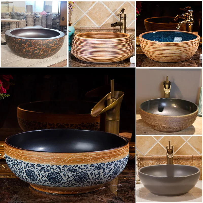 アート洗面台-バスルームキャビネット-洗面台-トイレ-洗面器-セラミック-レトロ-大理石-カウンター洗面台-丸型-小型