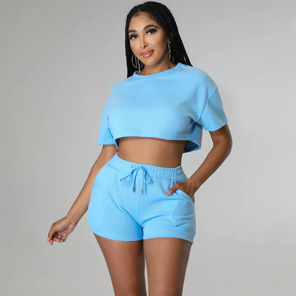 custom T shirt Crop Top and Short Sets Women Clothing Sport wear workout clothing 2 piece women\'s short set sweat suit set women