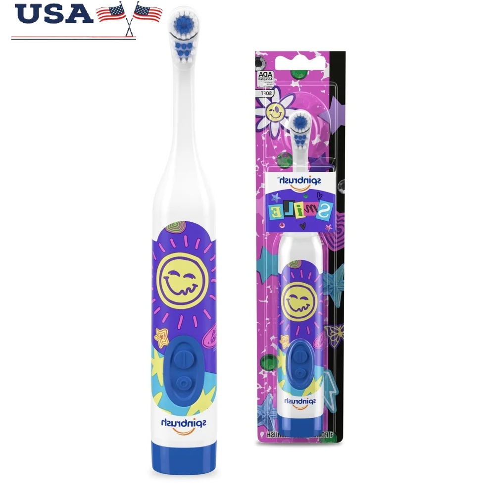 

Детская электрическая зубная щетка на батарейках, мягкая щетина, легкий переключатель, герметичный дизайн, гигиена полости рта, забавные дети и твицы