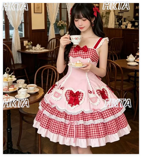 

Cute Strawberry Plaid Ball Gown Lolita Dress Jsk Suspender Dress Summer New Soft Girl Sweet Cute Daily Party Birthday Lo Dress
