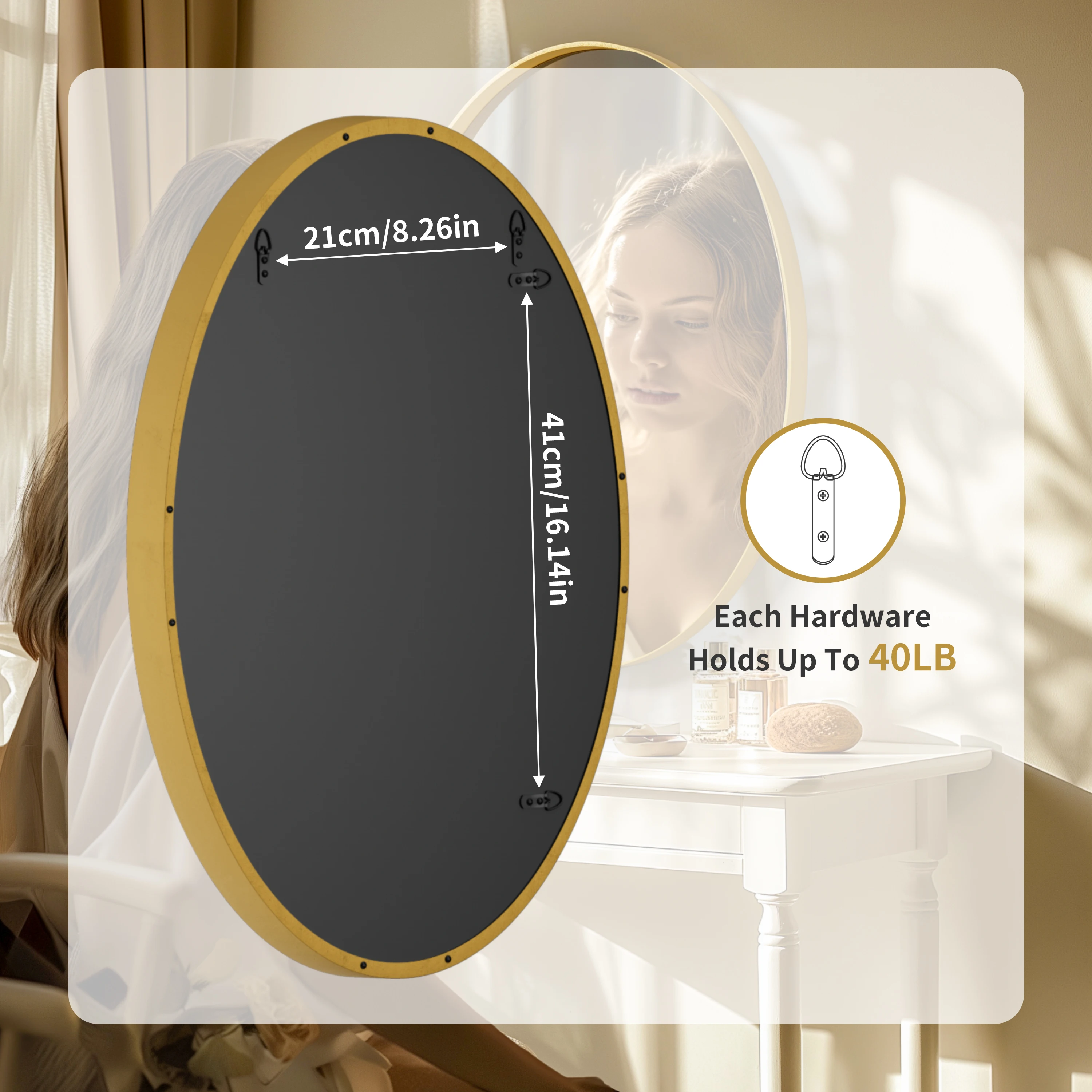 Imagem -06 - Espelho Oval do Banheiro do Ouro Quadro do Metal Espelho Decorativo do Círculo para a Parede