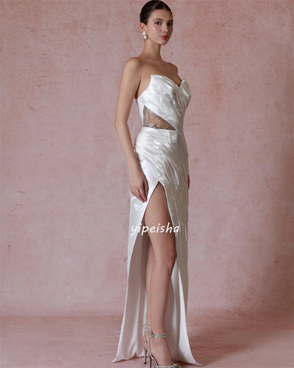 تخصيص الطراز الحديث Charmeuse رايات الطية مستقيم الحبيب فساتين متوسطة الطول فساتين العودة للوطن النمط الصيني بسيط مثير #2