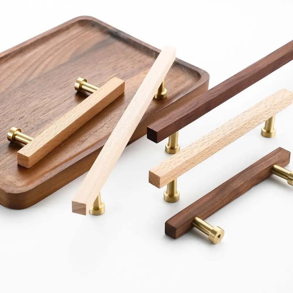 مقابض خزانة خشبية فاخرة من خشب الجوز الخفيف من خشب الزان درج حديث يسحب تصميم فاخر بسيط مقابض خشبية للمطبخ