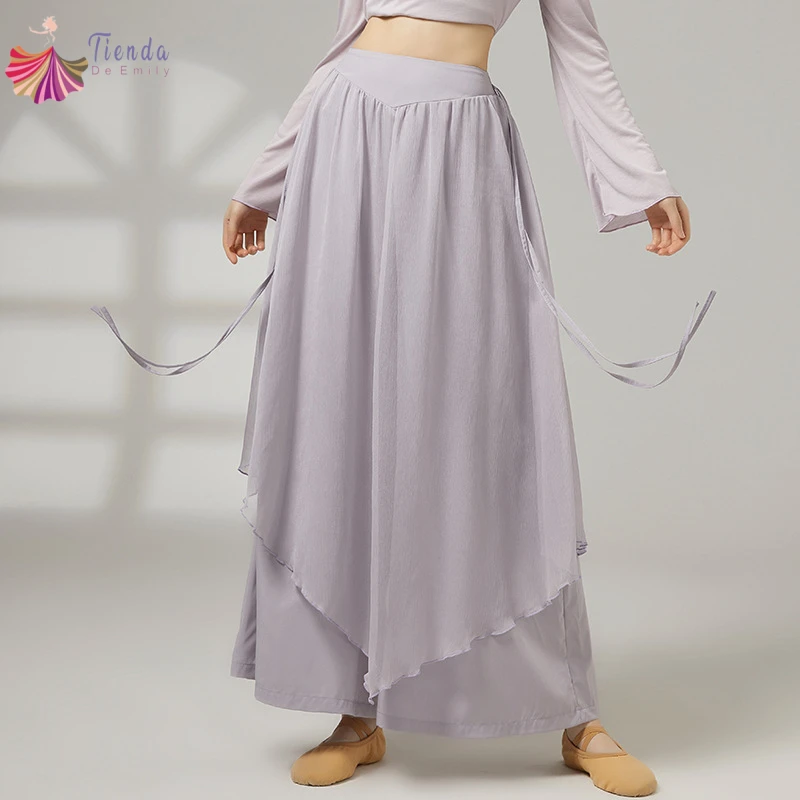 

Женские брюки для современных танцев, двухслойные, широкие, с завязками по бокам, на эластичной талии, повседневные, для классических танцев и тренировок