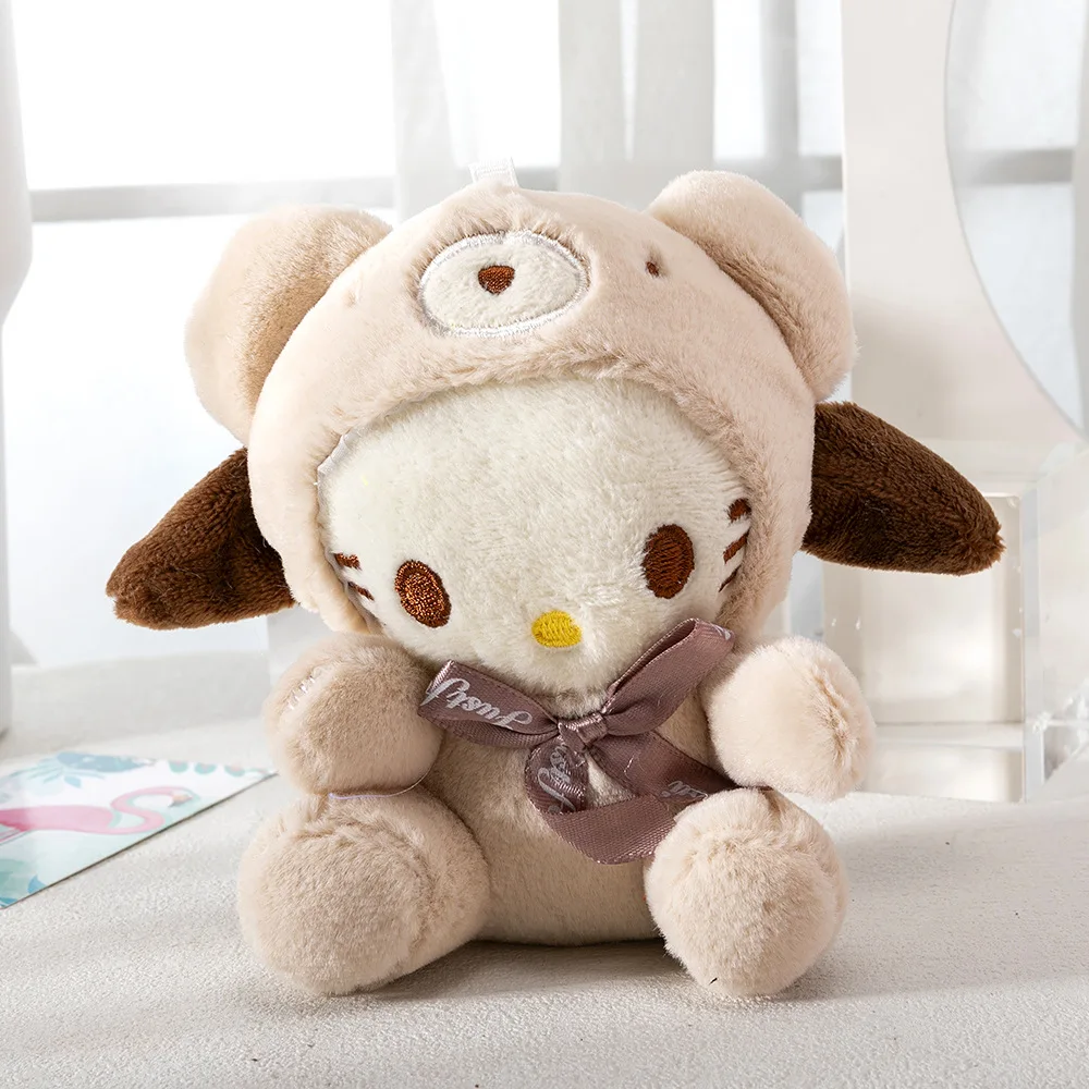 10pcs/lot Sanrio Bow Bear Hat Plush Toy Pendant 12cm Anime Melody Plush Doll Keychain Backpack Pendant for Girl Birthday Gift