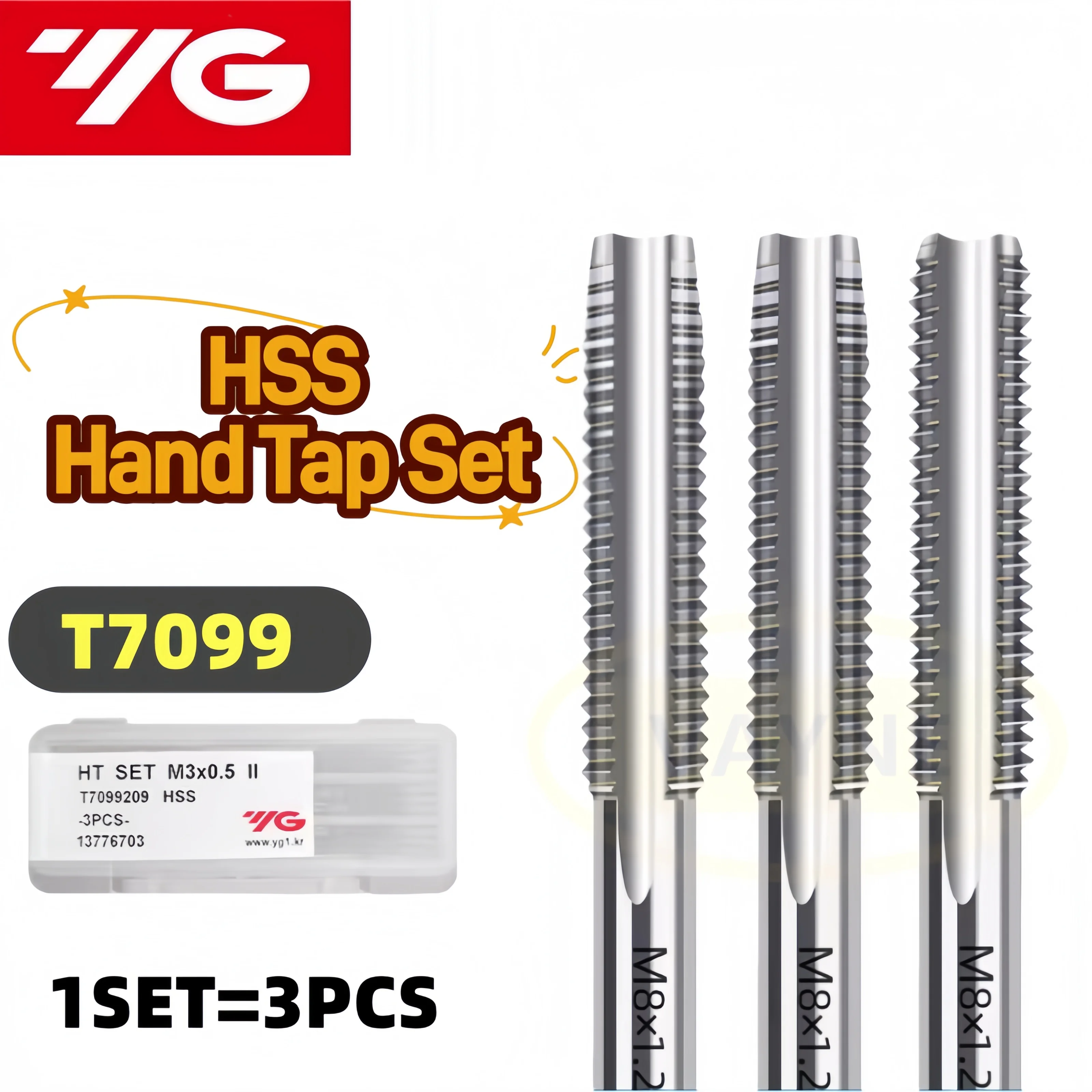 

Набор ручных метчиков YG HSS (3 шт.): прямые метчики T7099 M2, M2.5, M3, M4, M5, M6, M8, M10, M12, M14, M16, M20, стандарт JIS