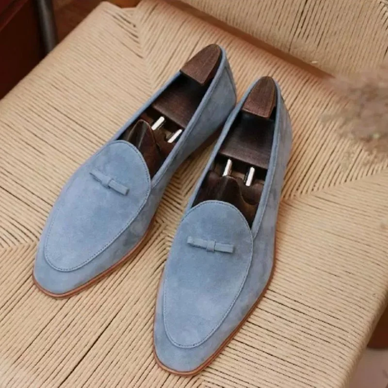 Men's Retro Penny Loafers British Business Casual Leather Shoes Summer Soft Suede Shoes Bowtie Loafer Men Dress Shoes