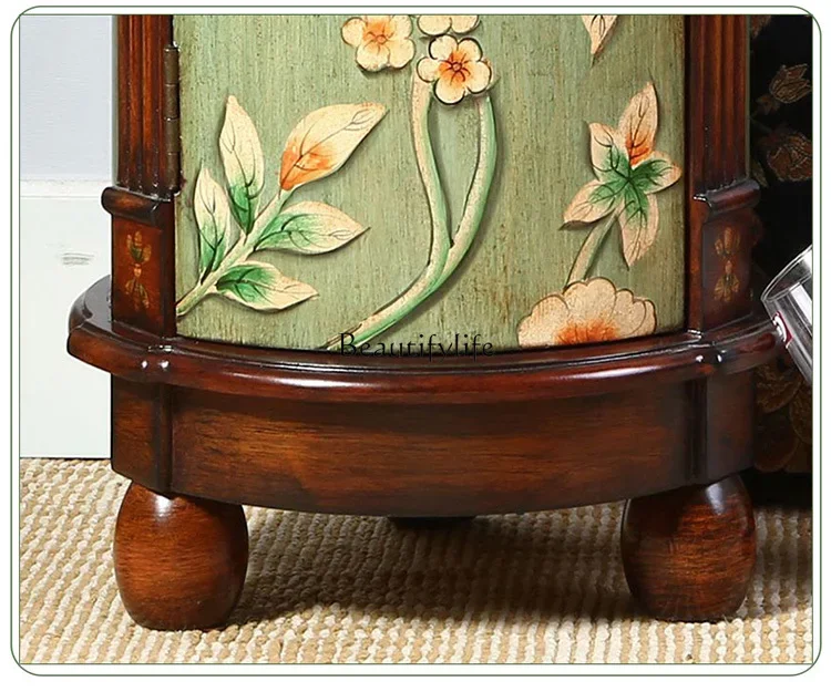 LJY*American country sofa corner cabinets, living room painted round storage cabinets