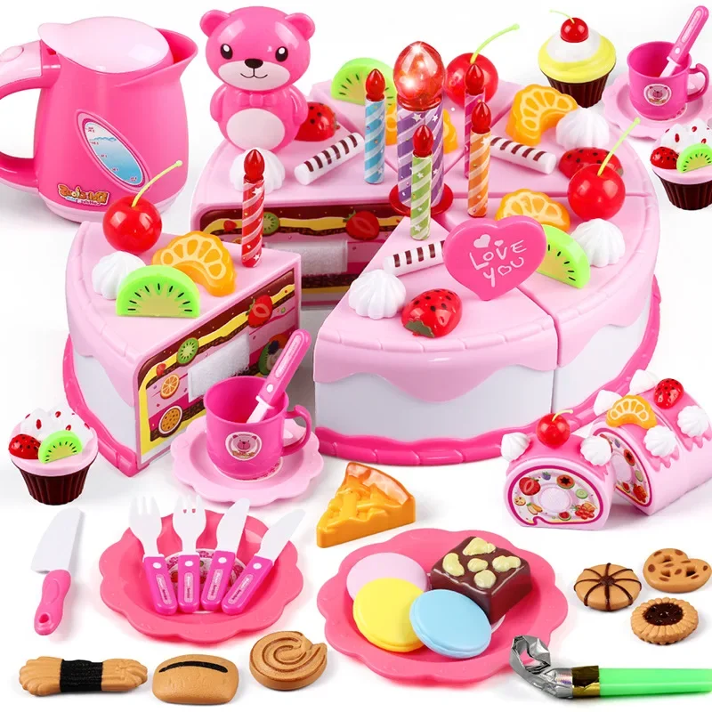 Modèle de gâteau alimentaire pour enfants, cuisine de simulation, café de simulation, service à thé, ustensiles coupés, maison de jeu, jouets de gâteau d'anniversaire pour filles