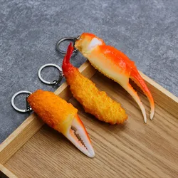 Simulation Food Play Keychain Creative Fried Crab Claws Tempura Shrimp Key Ring Buckle Chain Bag Pendant Accessories
