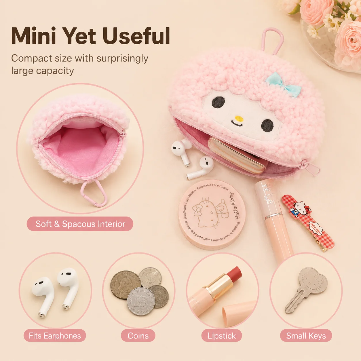 2026 Trendy Sanrio Cute Hello Kitty Cinnamoroll Sweet Piano Makeup Pouch Earbud Storage Bag Backpack  Pouch Girl Holiday Gift view 4