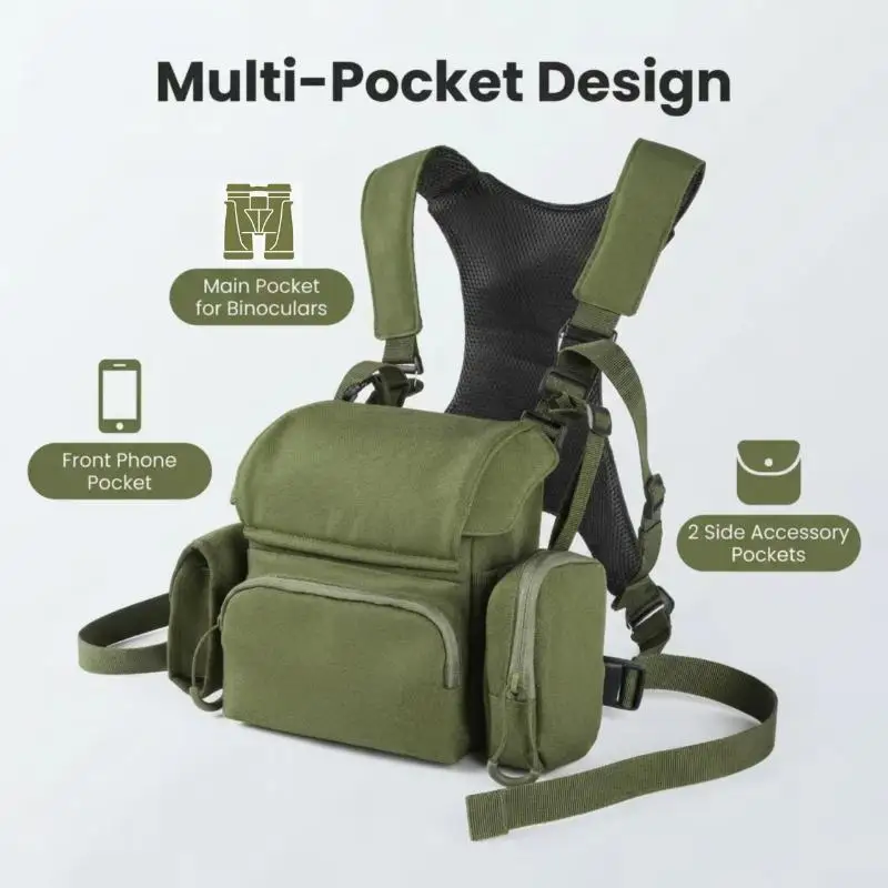 Sac de poitrine de chasse portable, sac de transport pour jumelles et télescope, en nylon imperméable et durable pour l'extérieur