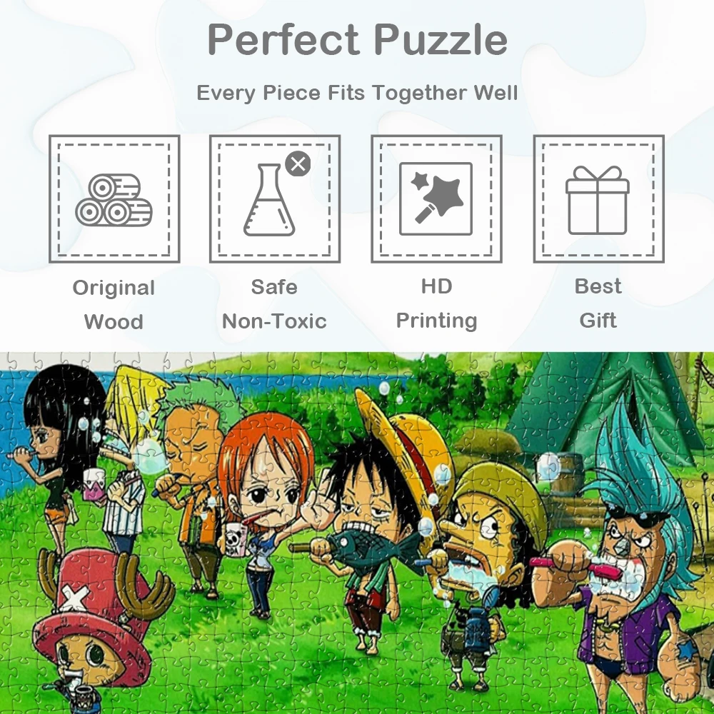 원피스 캐릭터 직소 퍼즐 귀여운 밀짚모자 해적 만화 독특한 디자인 DIY 대형 퍼즐 장난감 재미있는 가족 게임 성인용