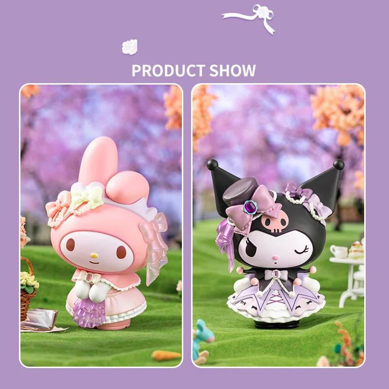 Serie de bancos de flores rosas de la familia Sanrio, My Kuromi Melody, adornos hechos a mano, regalo lindo, adorno de paisaje, productos genuinos