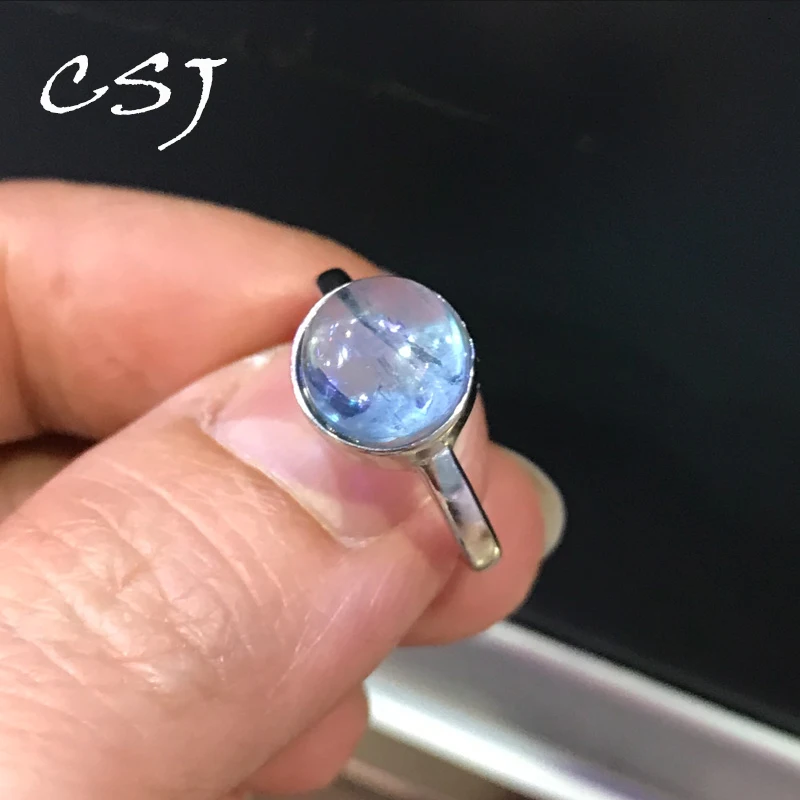 

CSJ Natural Aquamarine Ring Sterling 925 Silver Natural Gemstone Raw Fine Jewelry Women Lady Wedding Engagment Party Gift Box