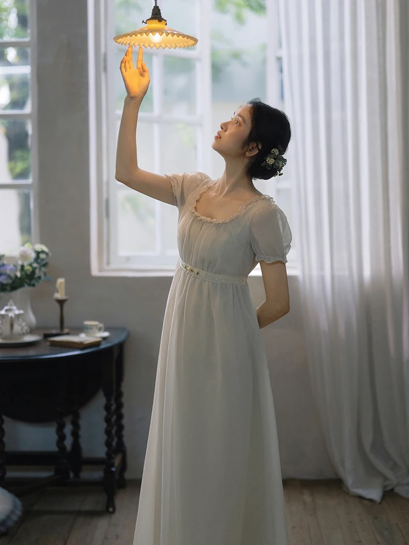 TIYIHAILEY Women Dress Short Sleeve Long Maxi Ladies S-XL Vintage High Waist 2026 Lace Patchwork Summer Square Collar Lace Up