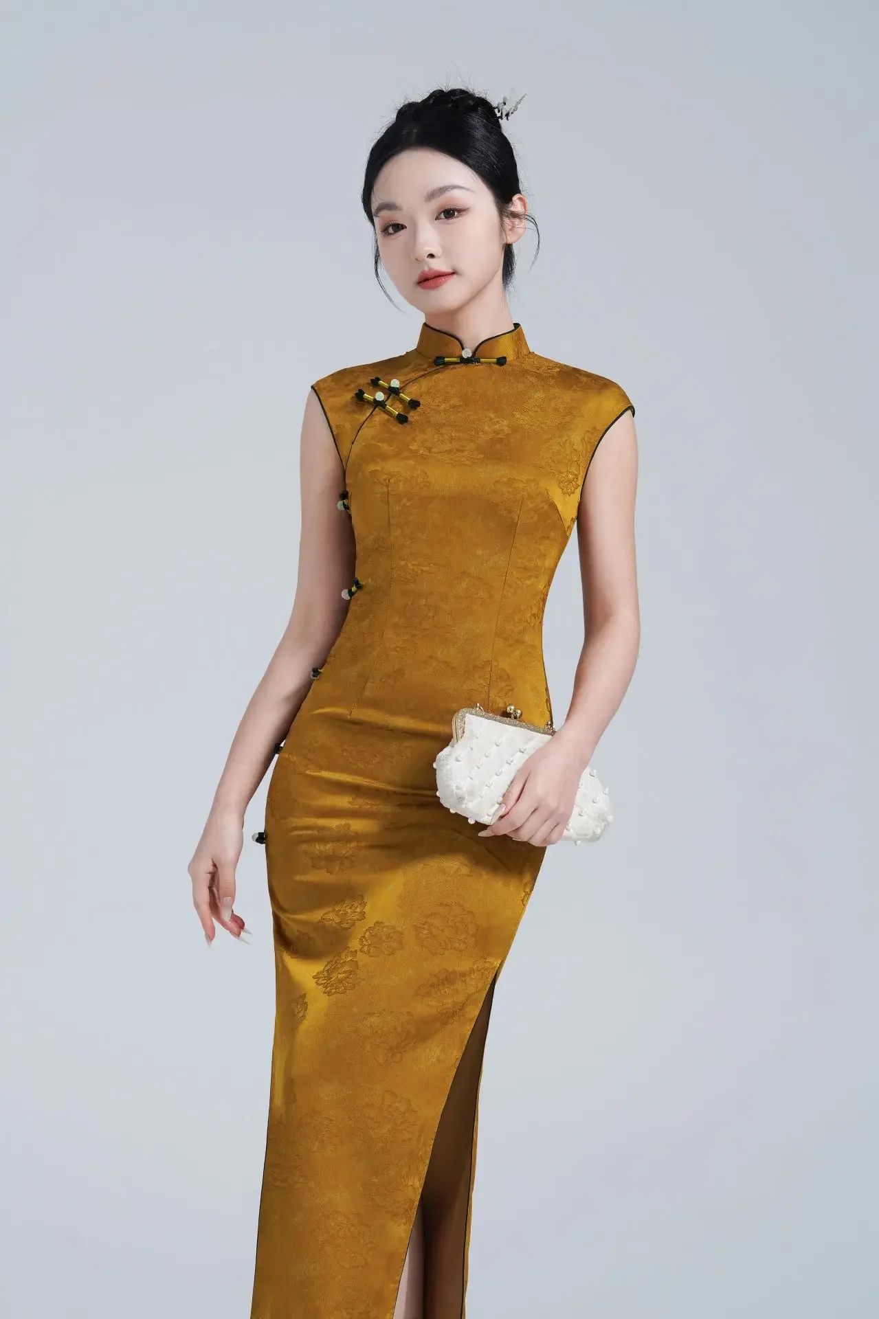 

Весеннее элегантное азиатское платье, желтое женское платье Cheongsam, тонкое платье в китайском стиле, винтажное модное современное улучшение Qipao для молодых девушек