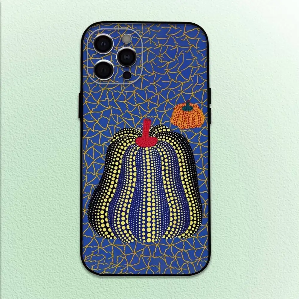 パンプキン Y-Yayoi K-Kusama iPhone17、16、15、14、13、12、11 Plus、Pro Max用 ソフトブラックカバー