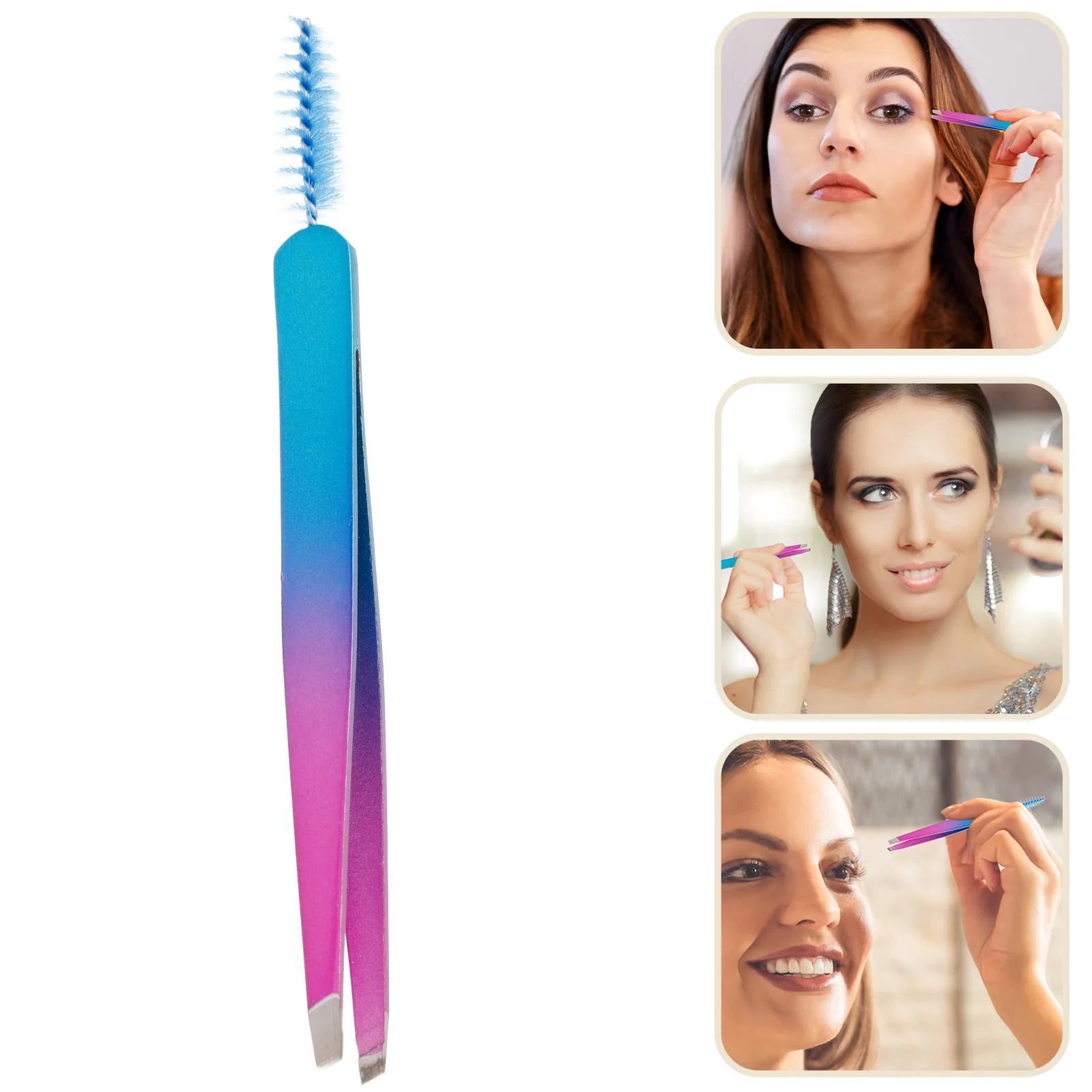 Pince à épiler pour sourcils en acier inoxydable, outil portable pour sourcils avec brosse pour femmes, facile à nettoyer, pince à épiler durable