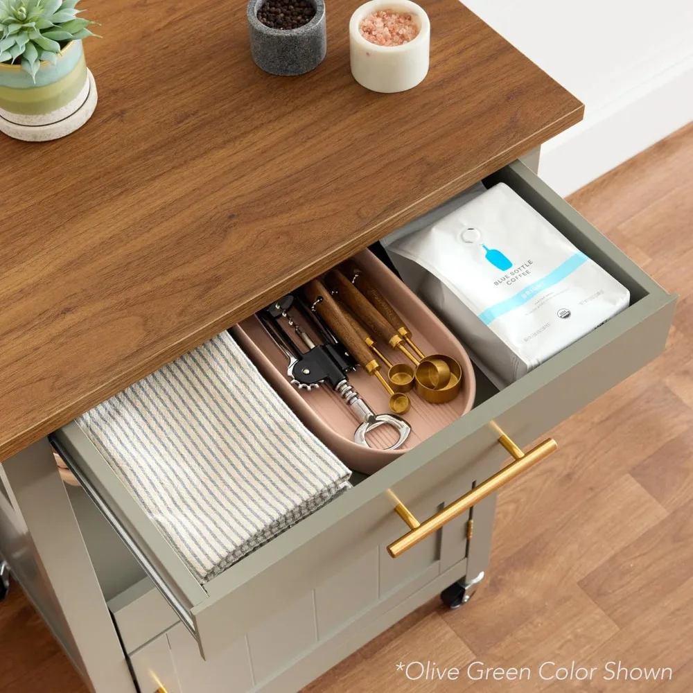 Rollende Kücheninsel mit Gummibaumholzplatte und Metzgerblockoberfläche zur Aufbewahrung