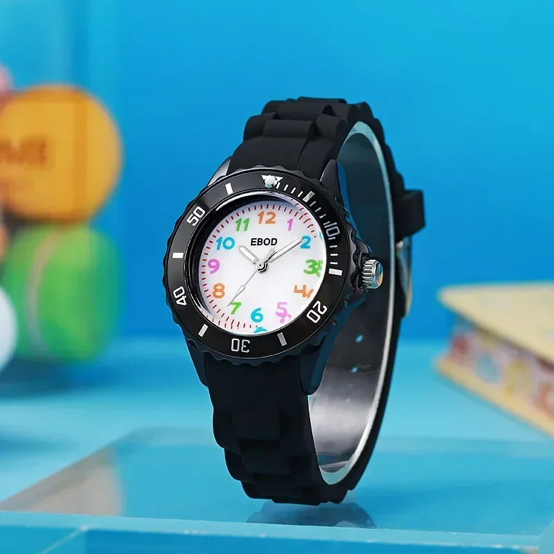 Kids Analog Watch for Boys Girls Soft Silicone Band Colorful Number Cute Watches for Children Water Resistant Quartz Wristwatch