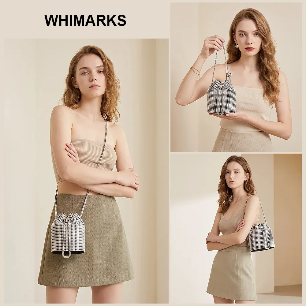 WHIMARKS Diamond Bucket Bag Women's Shoulder Crossbody Bag Diamond Clutch Purse Luxury Bag Designers Purses Evening Handbags