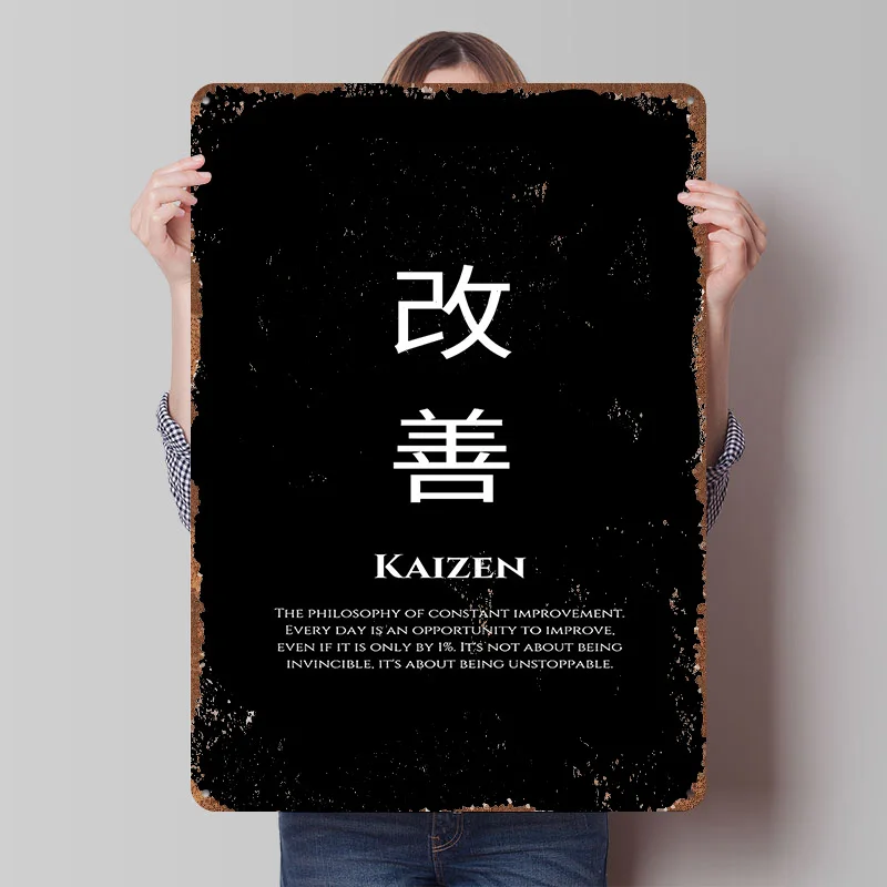 Kaizen - Dauerhafte Verbesserung Metallposter Personalisierte Wandkunst Retro Vintage Blechschilder für Männerhöhle Dekoration Schlafzimmer Zuhause