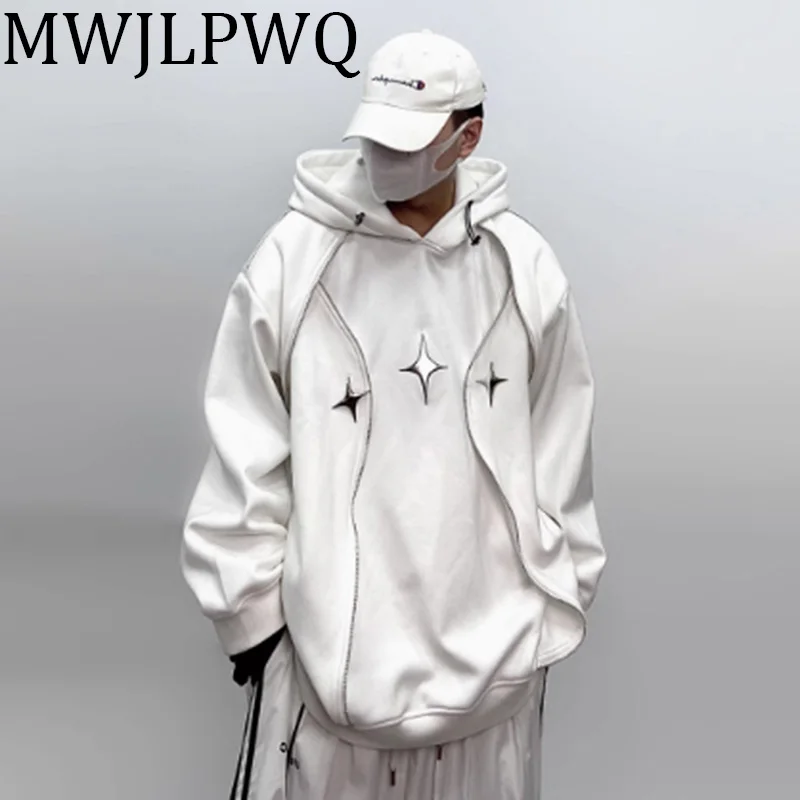 

MWJLPWQ Men's Printed Deconstruction Hiphop Sweatershirt American Hooded Streetwear Oversized Shoulder Pad Design Tops 010694