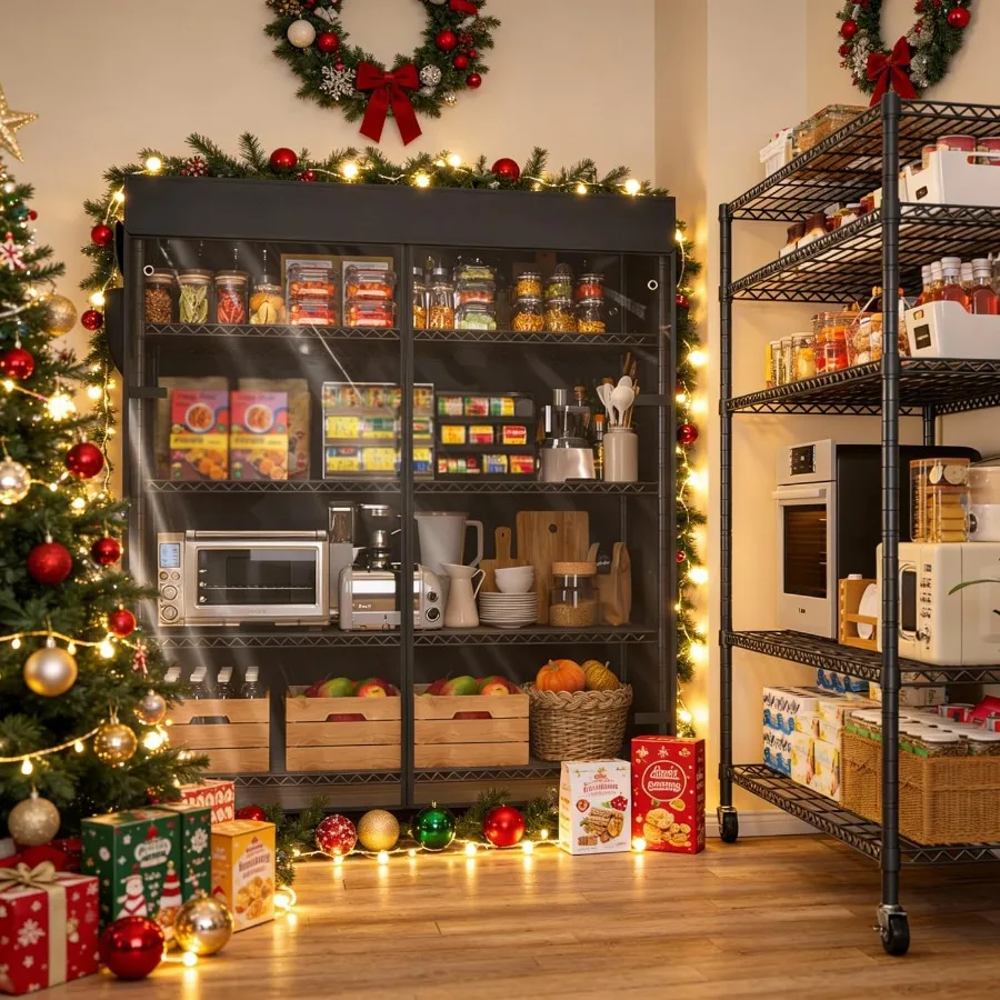 45''W Storage Shelves Waterproof Metal Shelving with Cover Dustproof Wire Shelving Unit Covers Wheels Garage Storage Rack Wire