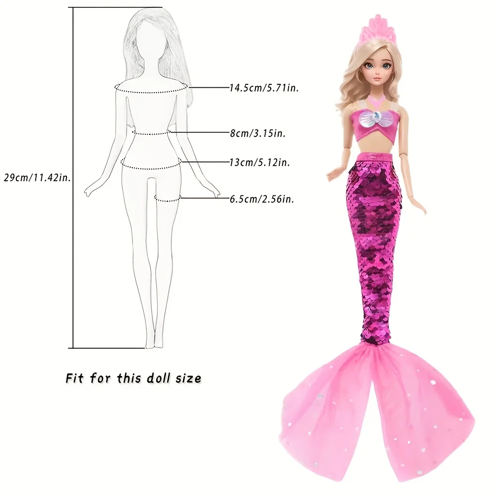 6 Pcs Doll Clothing Set, 3 Shell Mermaid Gowns, 3 Butterfly Wing Swimsuits, Fits 11.5 Inch / 30cm Dolls, No Doll Included