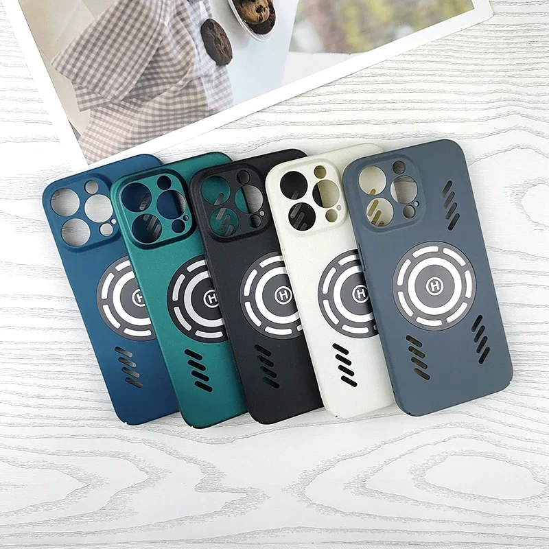 For iPhone 16 15 14 13 12 Plus Pro Max mini Ice Magnetic Heat Dissipation Matte PC Case Breathable Cooling Cover Shell