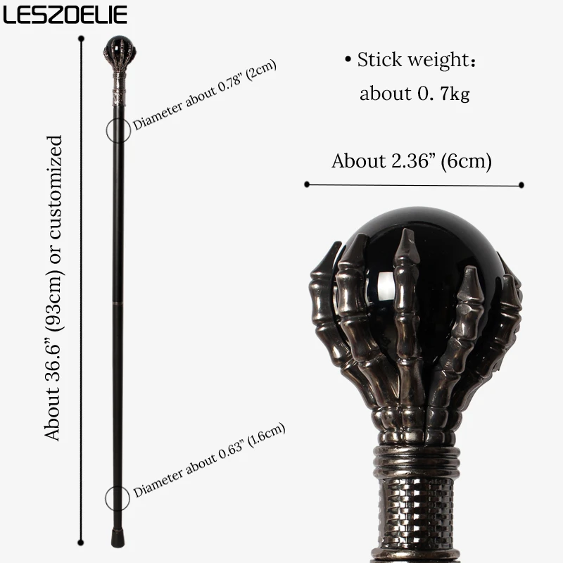 93 см серебряный коготь дракона, черный хрустальный шар, трость для мужчин, темный стиль, модная палка для Хэллоуина, женская вечерние декоративная трость