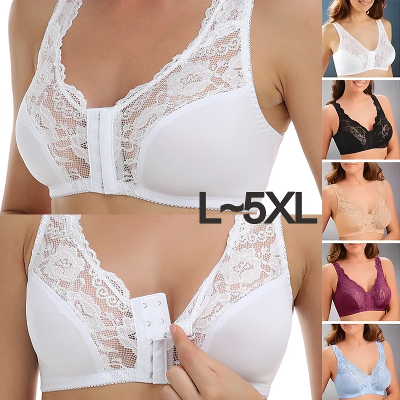 5PCS Sexy Women Lift Up Bra Front Closure Large Thin Brassiere Anti-sagging Cross Back Underwear Vest Top Shockproof Lingerie