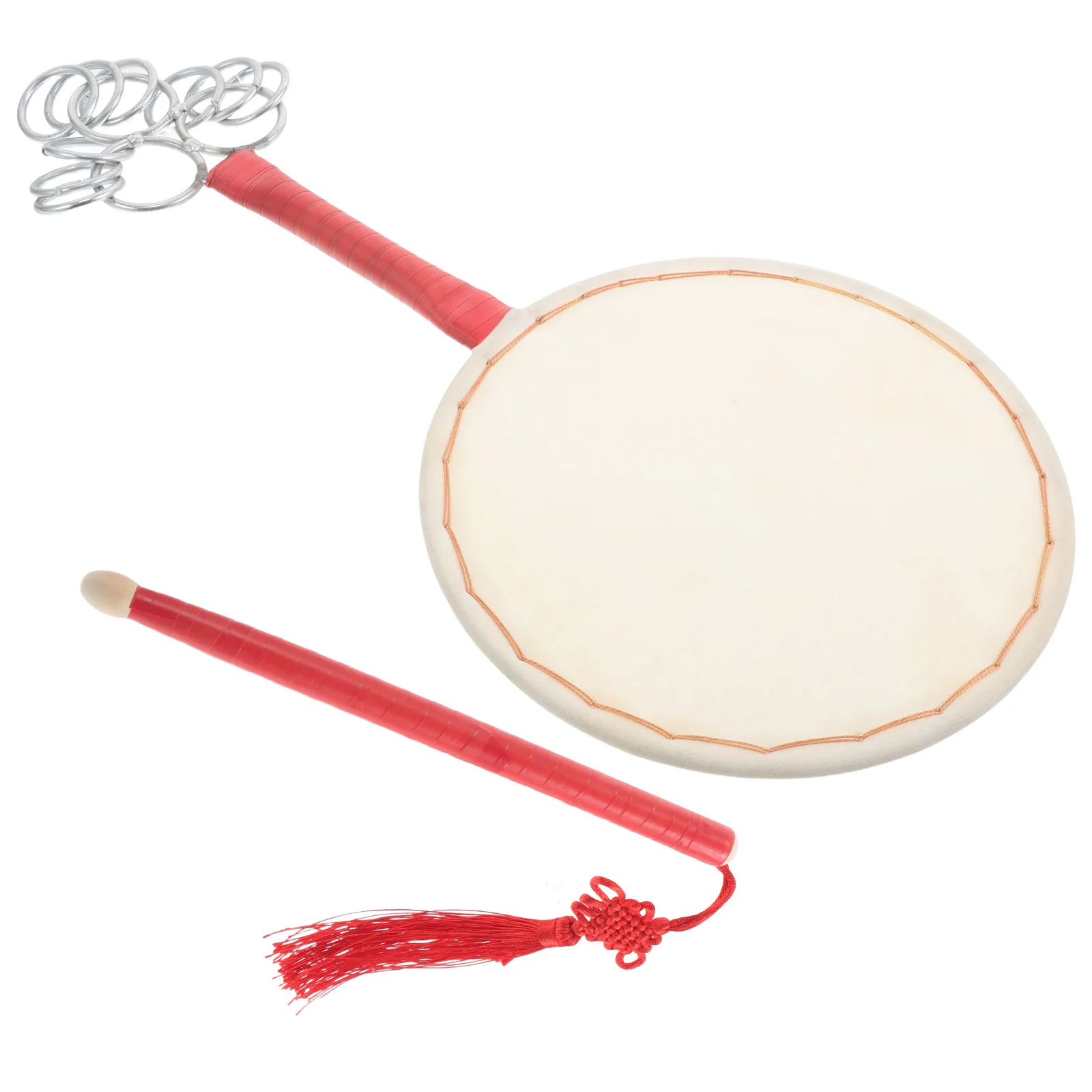 Tambor de mano abanico chino Diy blanco puro lienzo DIY productos culturales chinos Mini baquetas portátiles hechas a mano ventiladores redondos