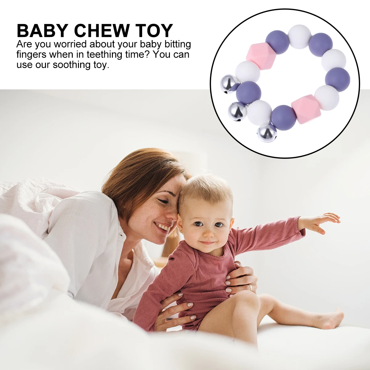 

Silicone Bead Tooth Glue Bracelet Teething Pendant Baby Chew Toy Soothing Wristlet