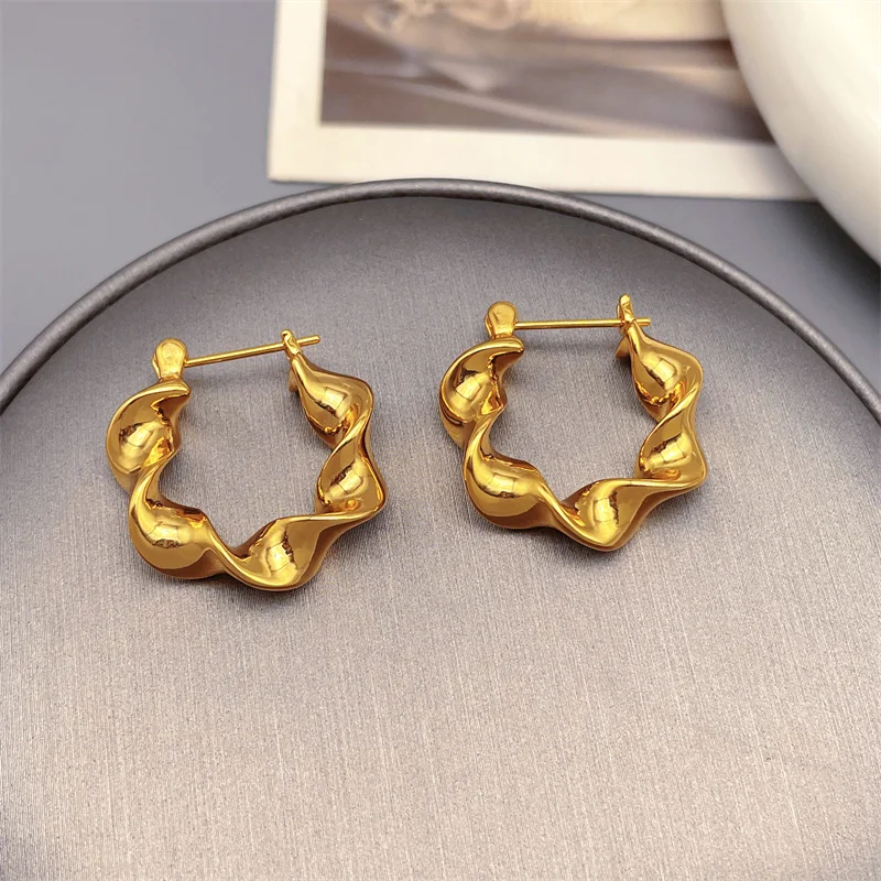 

European And American Retro Geometric Wavy Shape Earrings For Women Simple And Delicate Earrings Plating 18k Gold Jewelry