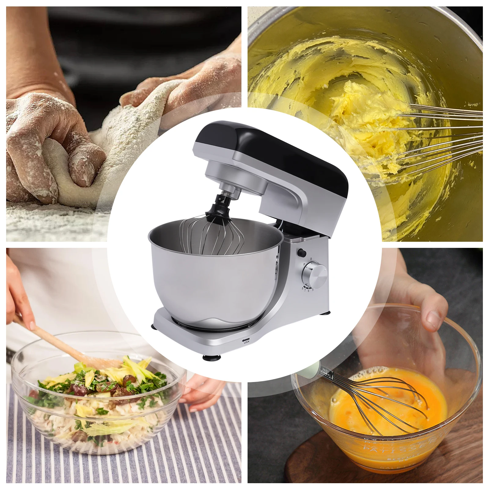 

Electric Stand Dough Mixer 4.5L Food Baking Mixer 1000W Electric Kitchen Stand Mixer 8 Speed Dough Kneading Machine Stainless