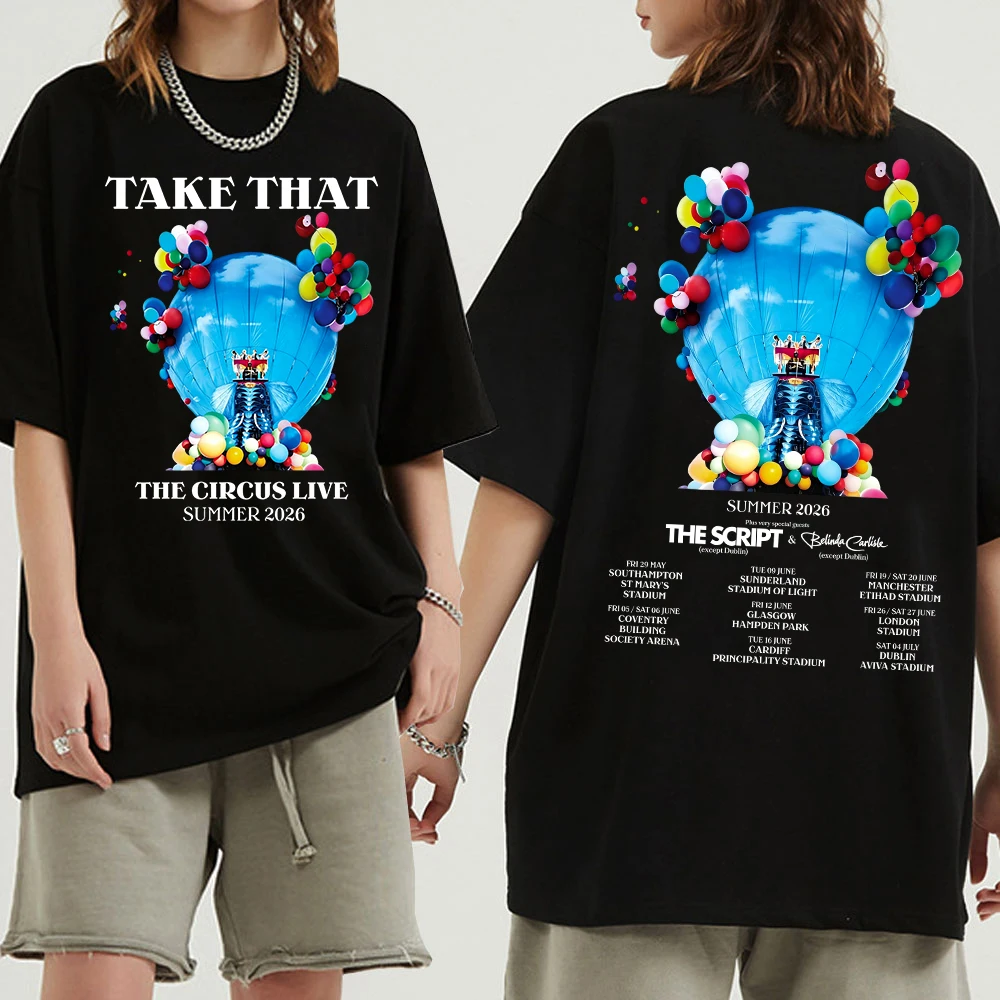 Camiseta Take That the Circus Tour 2026 para Homens e Mulheres, Tops de Manga Curta Harajuku para Presentes aos Fãs